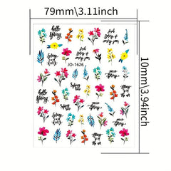 12pcs Flower Leaf Nail Art Stickers Self Adhesive Plant Nail Art Decals