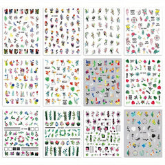 12pcs Flower Leaf Nail Art Stickers Self Adhesive Plant Nail Art Decals