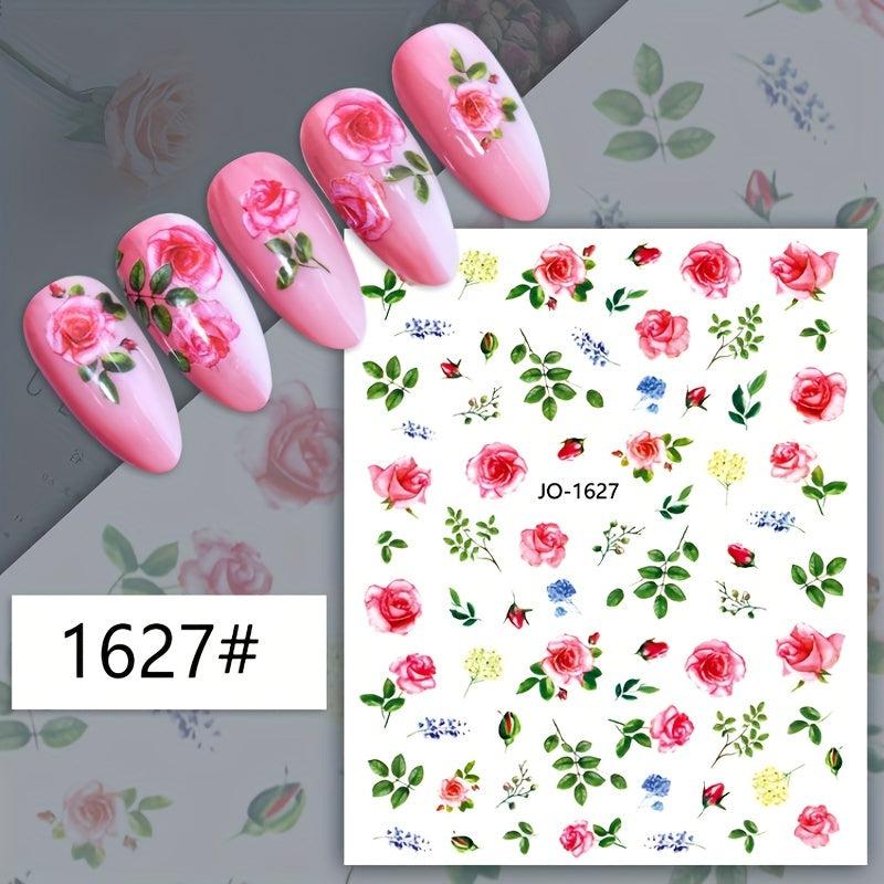 12pcs Flower Leaf Nail Art Stickers Self Adhesive Plant Nail Art Decals