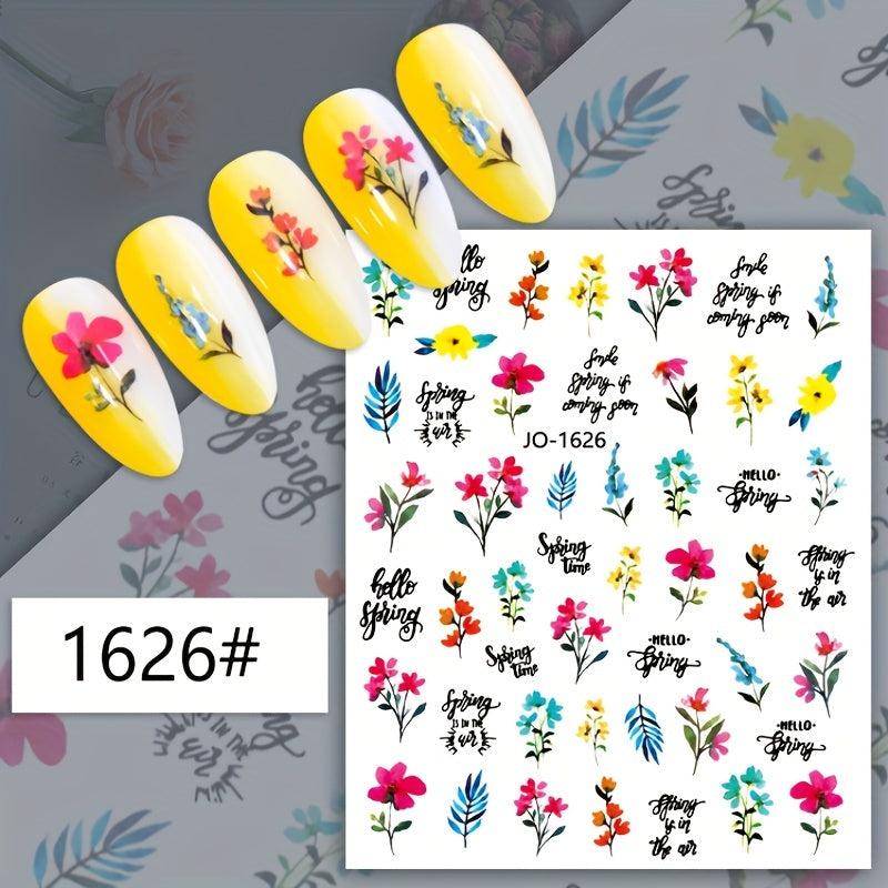 12pcs Flower Leaf Nail Art Stickers Self Adhesive Plant Nail Art Decals