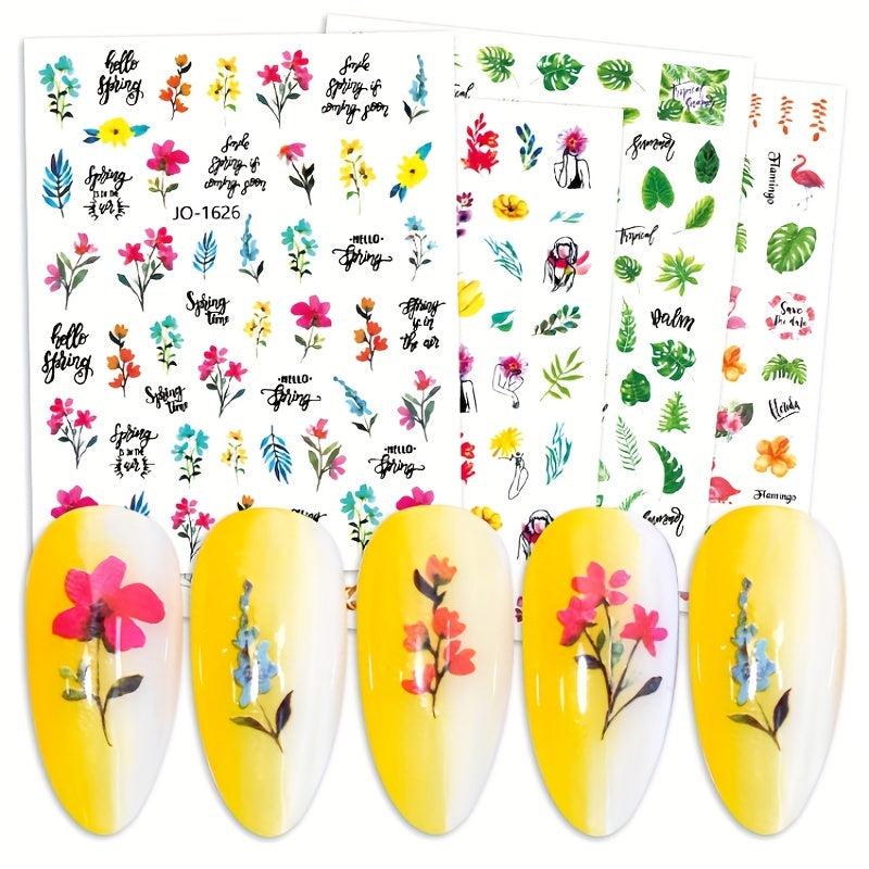 12pcs Flower Leaf Nail Art Stickers Self Adhesive Plant Nail Art Decals