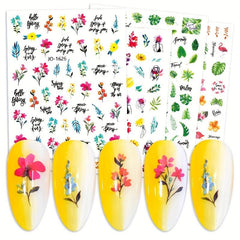 12pcs Flower Leaf Nail Art Stickers Self Adhesive Plant Nail Art Decals
