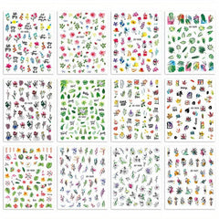 12pcs Flower Leaf Nail Art Stickers Self Adhesive Plant Nail Art Decals