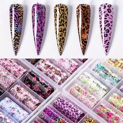 Leopard Print Nail Foil Transfer Stickers Flower Nail Foil Transfer Decals