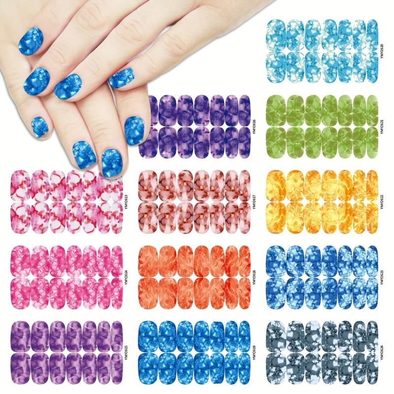 Marbling Print Self Adhesive Nail Stickers for Women Full Nail Wraps