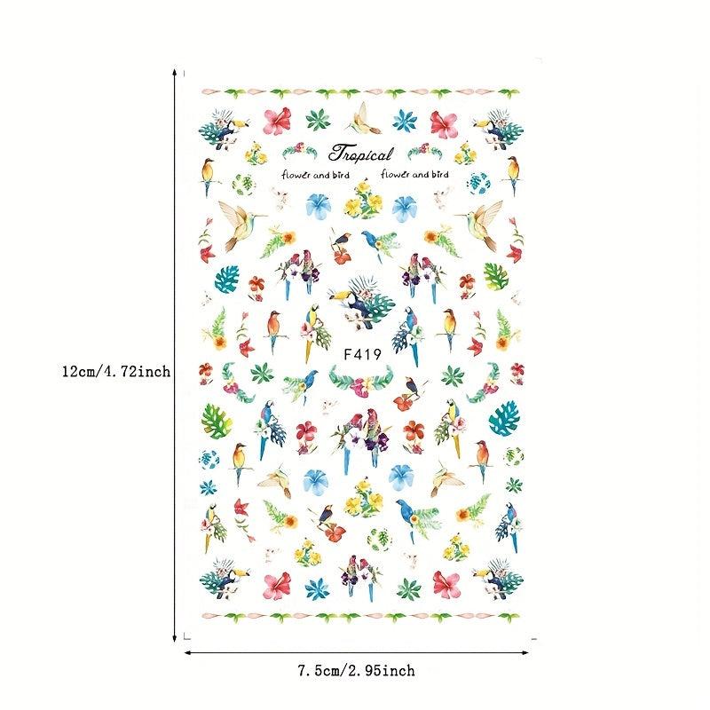 3D Birds Flowers Fish Nail Art Stickers Self Adhesive Decals DIY Nail Art