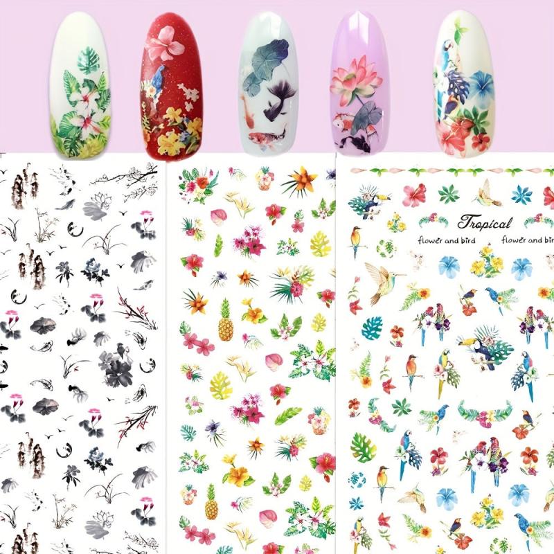 3D Birds Flowers Fish Nail Art Stickers Self Adhesive Decals DIY Nail Art