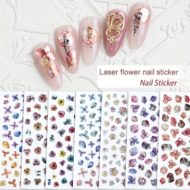 12pcs Laser Flower Leaf Nail Art Stickers Self Adhesive Decals DIY Nail Salons
