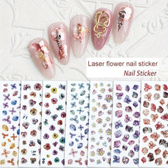 12pcs Laser Flower Leaf Nail Art Stickers Self Adhesive Decals DIY Nail Salons