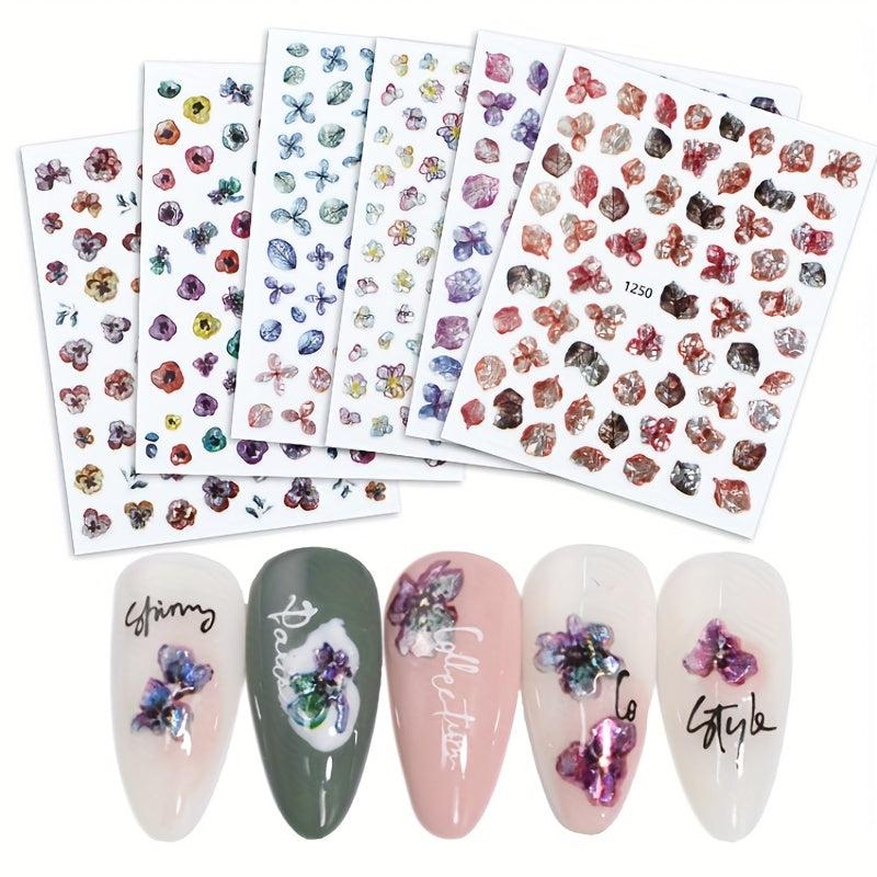 12pcs Laser Flower Leaf Nail Art Stickers Self Adhesive Decals DIY Nail Salons