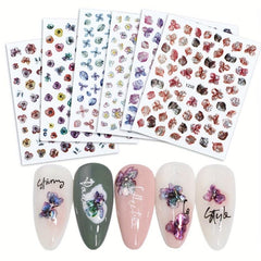 12pcs Laser Flower Leaf Nail Art Stickers Self Adhesive Decals DIY Nail Salons