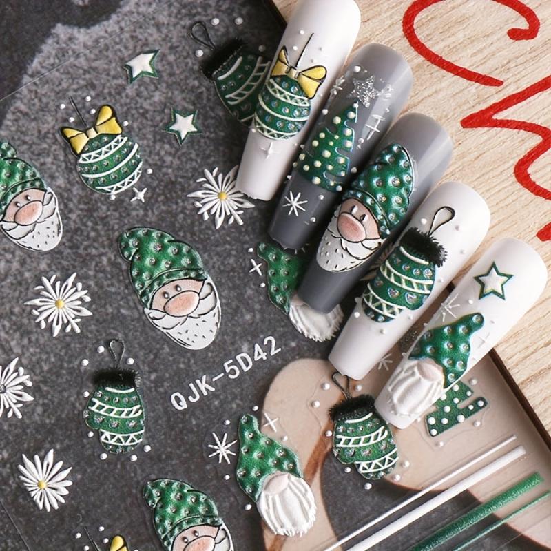 Christmas Nail Art Stickers Decals Snowflake Santa Claus Elk Bell