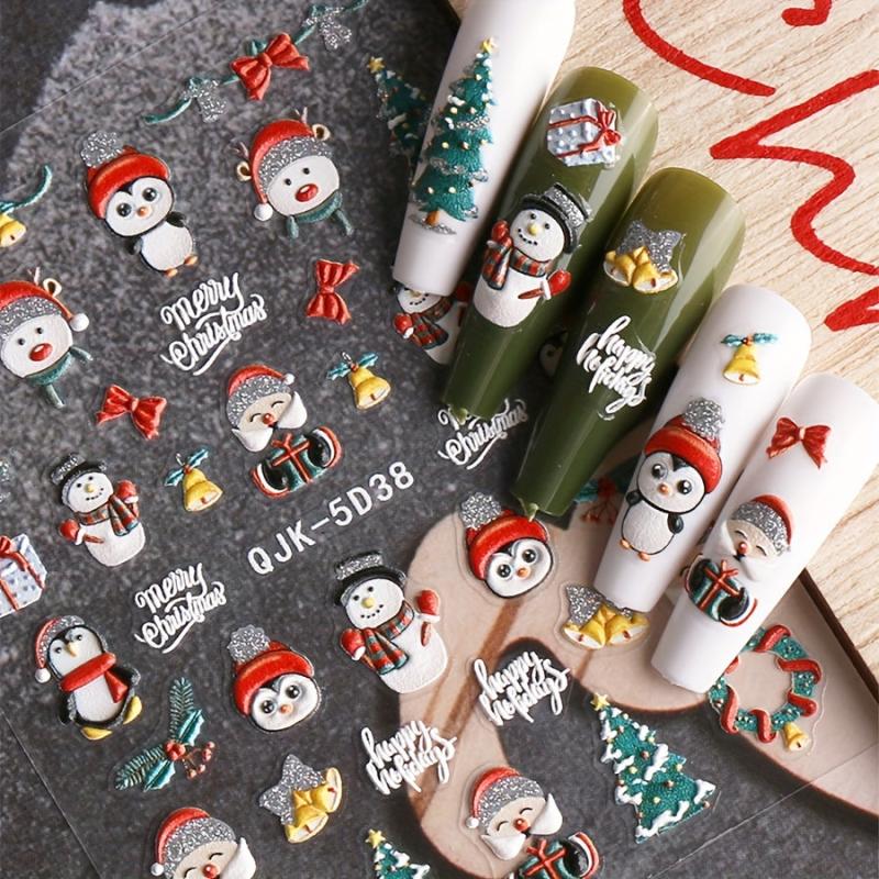 Christmas Nail Art Stickers Decals Snowflake Santa Claus Elk Bell