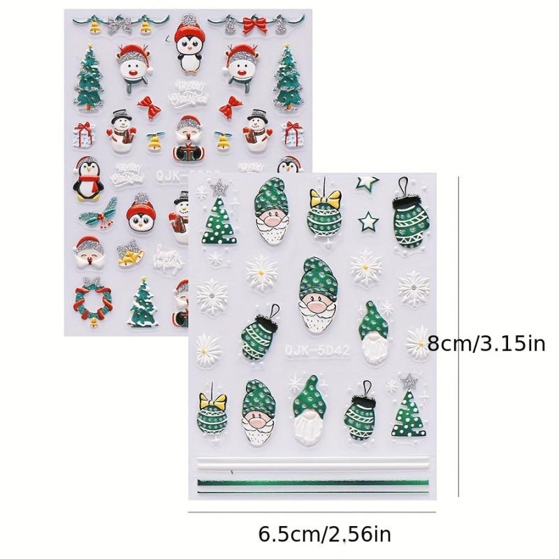 Christmas Nail Art Stickers Decals Snowflake Santa Claus Elk Bell