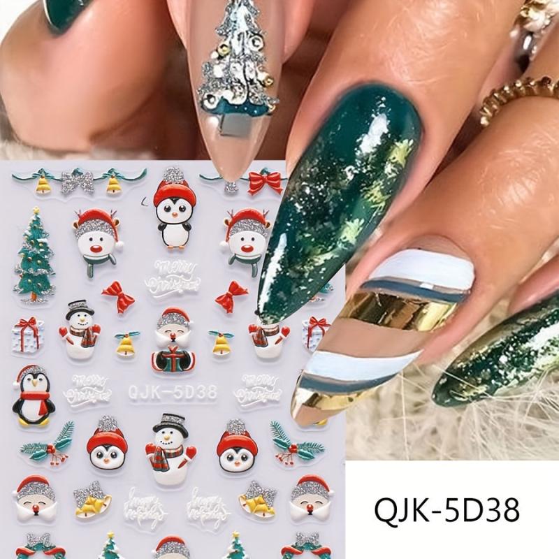 Christmas Nail Art Stickers Decals Snowflake Santa Claus Elk Bell