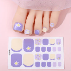Summer Flower Toe Nail Stickers Full Nail Wraps Self Adhesive Geometric Line