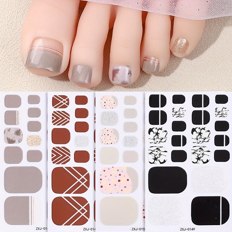 Summer Flower Toe Nail Stickers Full Nail Wraps Self Adhesive Geometric Line