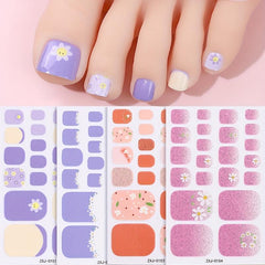 Summer Flower Toe Nail Stickers Full Nail Wraps Self Adhesive Geometric Line