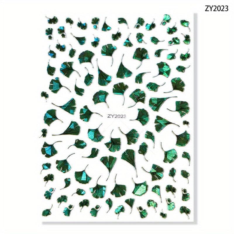 Summer Style Lucky Clover Nail Stickers 3D Self Adhesive Ginkgo Biloba