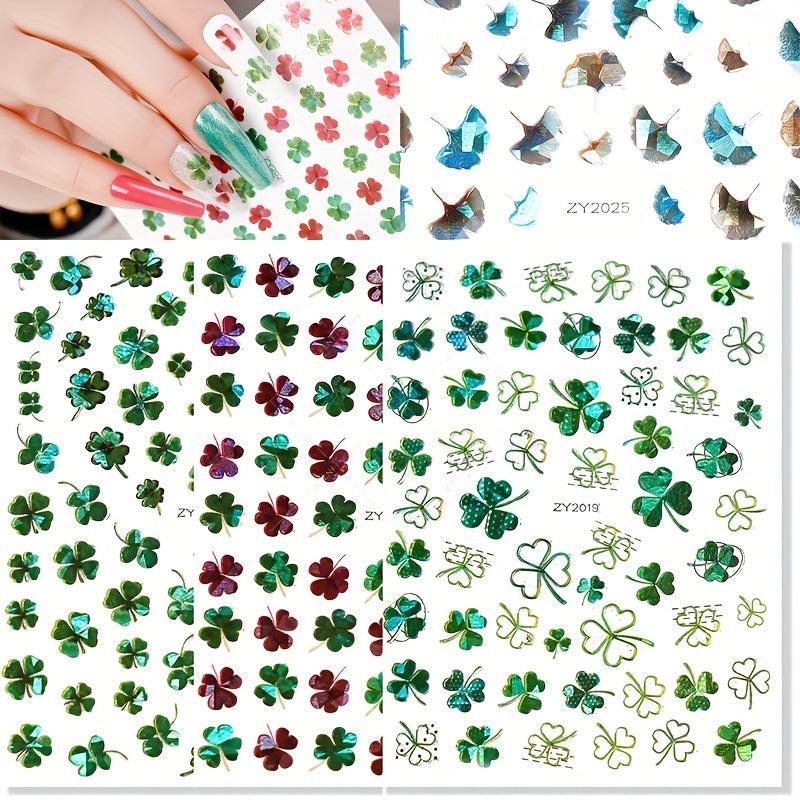 Summer Style Lucky Clover Nail Stickers 3D Self Adhesive Ginkgo Biloba