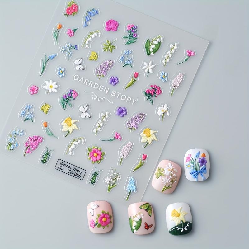 5D Flower Nail Art Stickers Self Adhesive Nail Decals