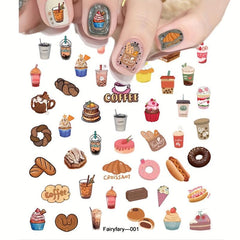 5D Coffe Bubble Tea Nail Art Stickers