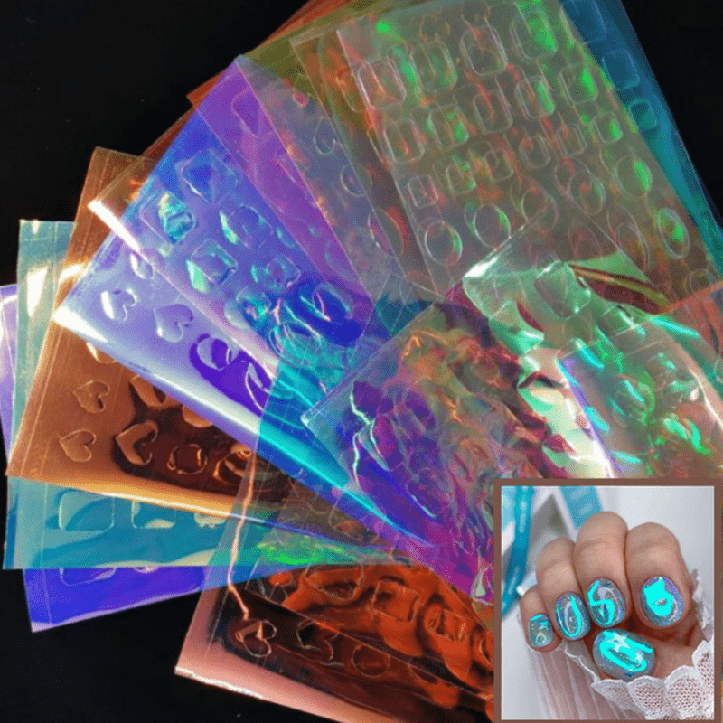 11pcs Aurora Nail Foil Laser Nail Stickers Glass Paper Nail Art Stickers