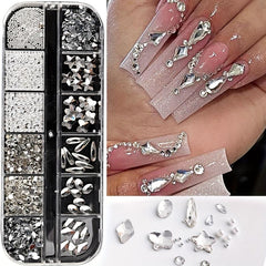 12 Grids Mixed Shape Nail Art Rhinestones Caviar Beads Gemstones