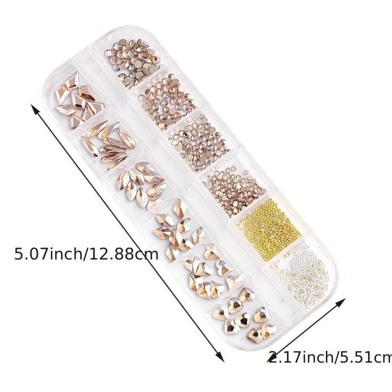 12 Grids Mixed Shape Nail Art Rhinestones Caviar Beads Gemstones