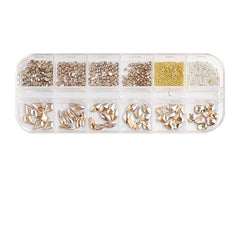 12 Grids Mixed Shape Nail Art Rhinestones Caviar Beads Gemstones