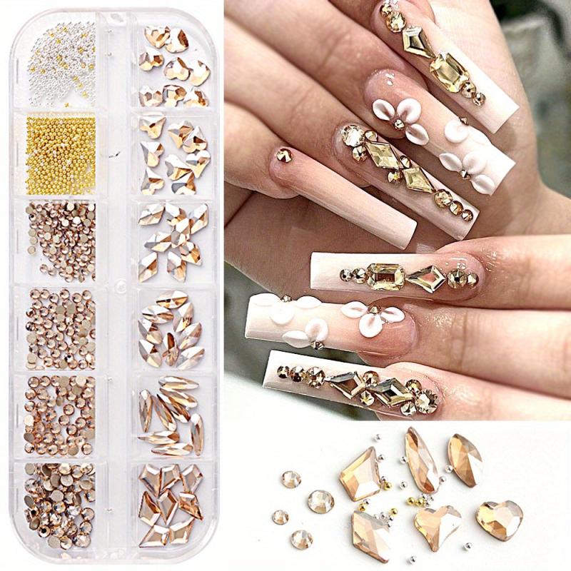 12 Grids Mixed Shape Nail Art Rhinestones Caviar Beads Gemstones