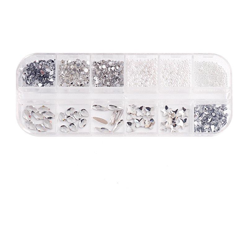 12 Grids Mixed Shape Nail Art Rhinestones Caviar Beads Gemstones