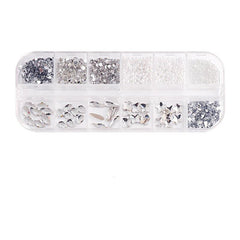 12 Grids Mixed Shape Nail Art Rhinestones Caviar Beads Gemstones