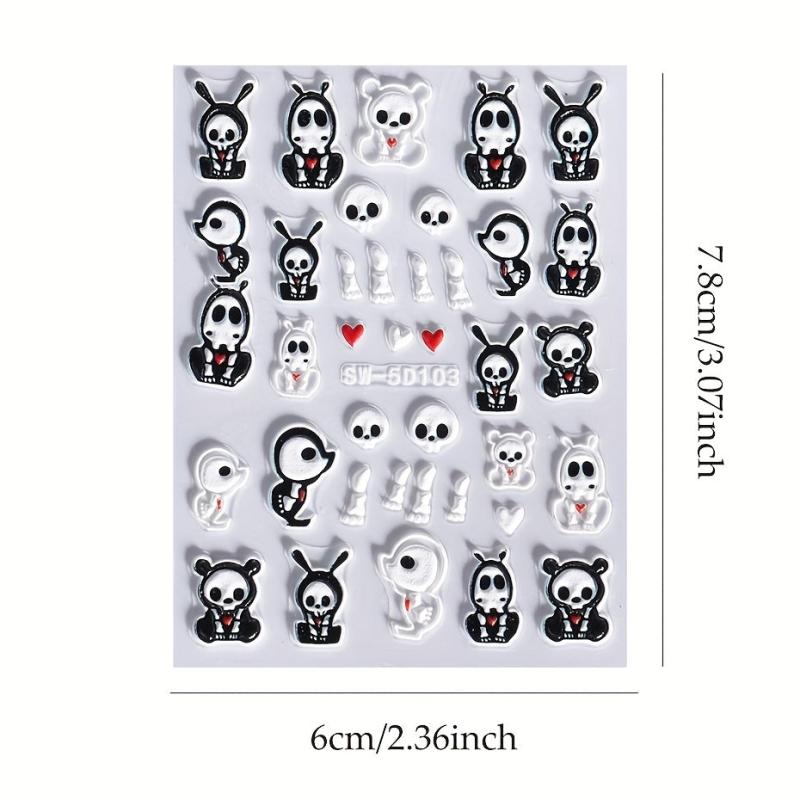 5D Halloween Nail Art Stickers - Self Adhesive Skeleton Pumpkin Decals