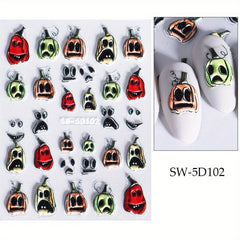 5D Halloween Nail Art Stickers - Self Adhesive Skeleton Pumpkin Decals