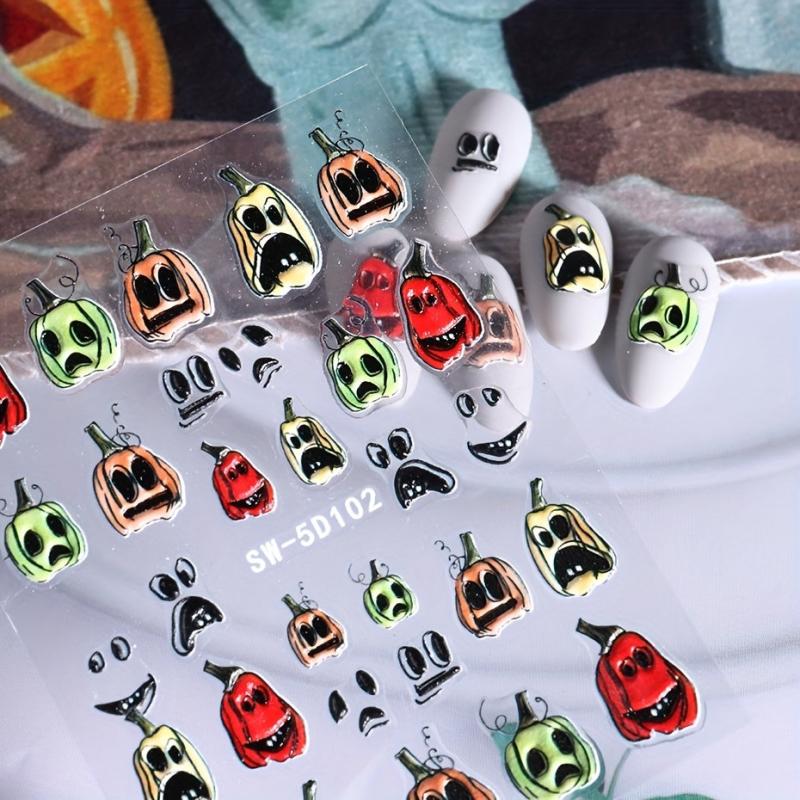 5D Halloween Nail Art Stickers - Self Adhesive Skeleton Pumpkin Decals