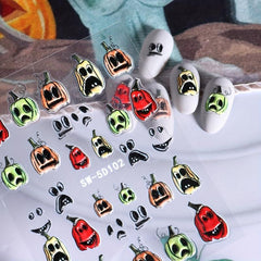 5D Halloween Nail Art Stickers - Self Adhesive Skeleton Pumpkin Decals