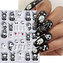5D Halloween Nail Art Stickers - Self Adhesive Skeleton Pumpkin Decals