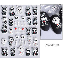 5D Halloween Nail Art Stickers - Self Adhesive Skeleton Pumpkin Decals