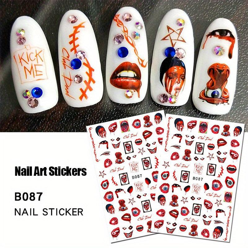 Halloween Nail Art Stickers 3D Decals Self Adhesive Designs Gothic Bloody