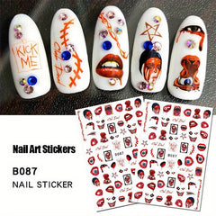 Halloween Nail Art Stickers 3D Decals Self Adhesive Designs Gothic Bloody