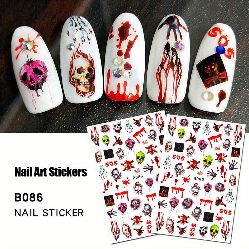 Halloween Nail Art Stickers 3D Decals Self Adhesive Designs Gothic Bloody