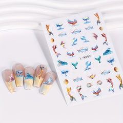6pcs Mermaid Tail 3D Nail Art Stickers Holographic Laser Glitter DIY Nail Decor