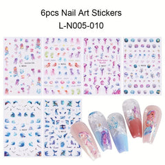 6pcs Mermaid Tail 3D Nail Art Stickers Holographic Laser Glitter DIY Nail Decor