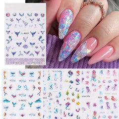 6pcs Mermaid Tail 3D Nail Art Stickers Holographic Laser Glitter DIY Nail Decor