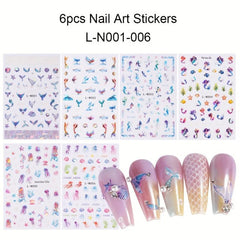 6pcs Mermaid Tail 3D Nail Art Stickers Holographic Laser Glitter DIY Nail Decor