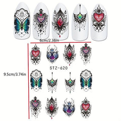 Flower Nail Art Stickers Water Transfer Decals for DIY or Salons