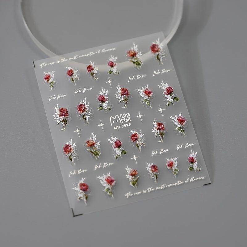 5D Embossed Rose Nail Art Stickers - Self Adhesive Nail Decals