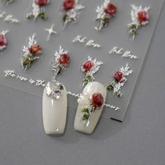 5D Embossed Rose Nail Art Stickers - Self Adhesive Nail Decals
