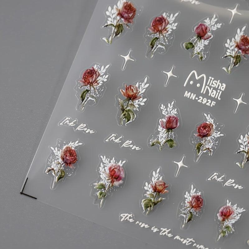 5D Embossed Rose Nail Art Stickers - Self Adhesive Nail Decals
